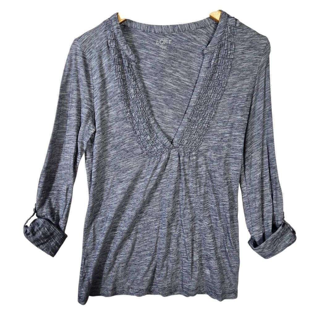 LOFT Women's Charcoal V-Neck Blouse Size Small